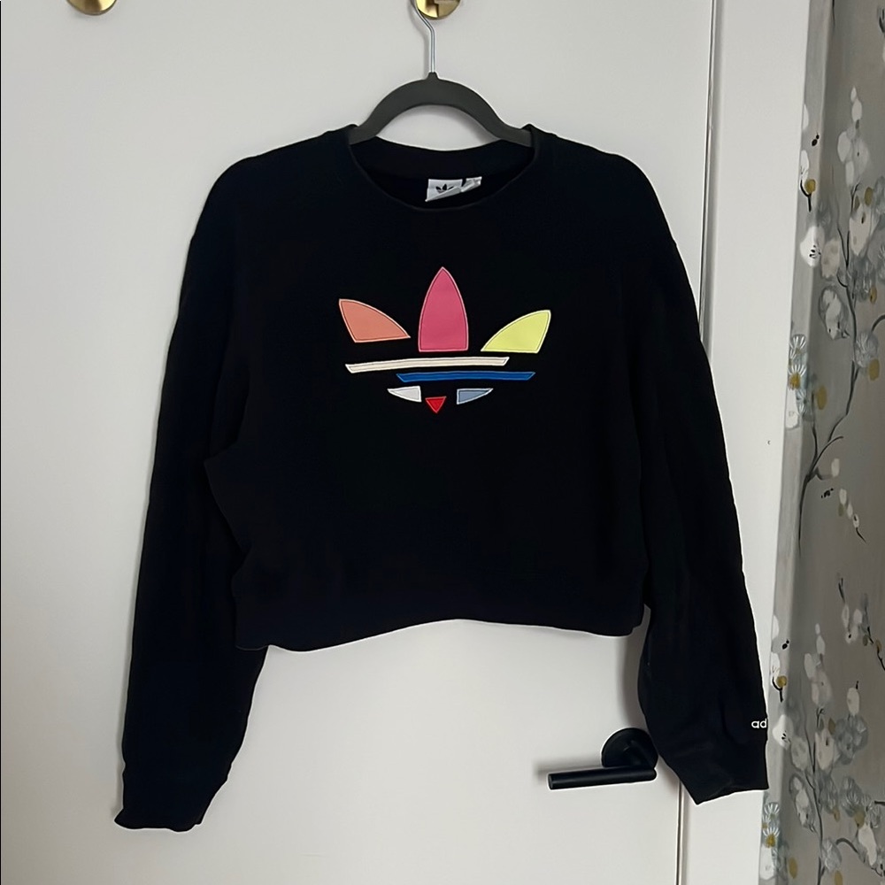 Adidas Black Cropped Hoodie with Pink Graphic